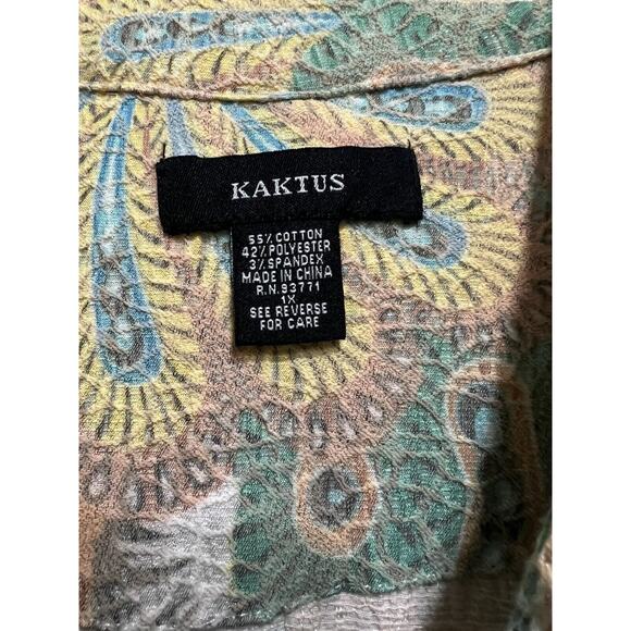 KAKTUS Shirt Jacket button down Art textured peacock,pastel,transition  Sz 1X - Picture 4 of 7